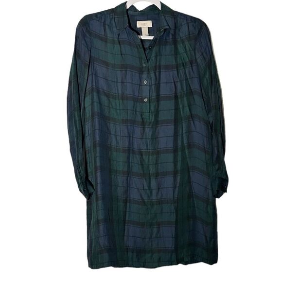 LOFT Blue Green Plaid Long Sleeve Button Front Mini Dress Size XS - Picture 1 of 7